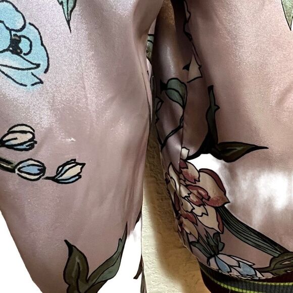 Urban Outfitters Floral Satin Brocade Bomber Jacket Sm Faux Fur Mauve - Picture 9 of 9